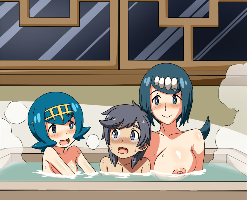 1boy 1boy2girls 2_girls 2girls1boy age_difference anime_milf areola bath big_breasts black_hair blue_eyes blue_hair breasts covering_breasts denkishowgun elio_(pokemon) female_focus grey_eyes hairband huge_breasts human human_only imminent_sex imminent_threesome lana's_mother_(pokemon) lana_(pokemon) long_hair male male/female mature mature_female milf mob_face mother_&amp;_daughter nintendo nipples nude open_mouth pokemon pokemon_sm short_hair sitting small_breasts smile solo_female source_request steam straight suiren's_mother_(pokemon) suiren_(pokemon) sweat tagme teen threesome trial_captain video_game_franchise water you_(pokemon)