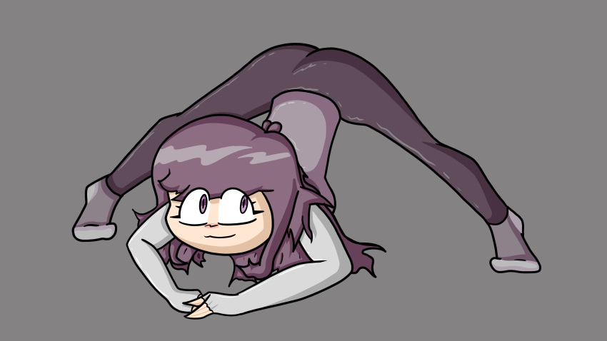 clothed clothed_female cute eye_contact eyelashes female_focus female_human female_only jack-o'_pose legs legs_spread long_hair no_nose perfect_body purple_eyes purple_hair socks tuubaa youtube youtuber youtuber_girl