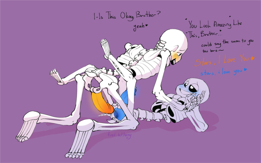1boy 1intersex 2020s 2023 2d 2d_(artwork) animated_skeleton blue_blush blue_clitoris blue_penis blue_pussy blush bottom_sans brother brother/brother brother_and_brother brothers clitoris completely_nude completely_nude_male digital_media_(artwork) duo ectopenis ectoplasm ectopussy english_text fontcest imminent_penetration imminent_sex imminent_vaginal incest intersex kneel male male/intersex male/maleherm maleherm missionary_position monster nude nude_male orange_blush orange_penis papyrus papyrus_(undertale) papysans penis purple_background pussy sans sans_(undertale) seme_papyrus simple_background skeleton solid_color_background text tired_but_horny_(artist) top_papyrus twitter uke_sans undead undertale undertale_(series) video_game_character video_games yaoi