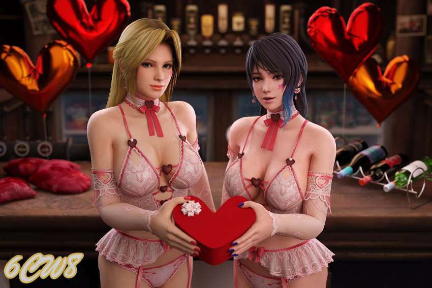 2_girls 6cw8 alluring black_and_blue_hair blonde_hair dead_or_alive dead_or_alive_2 dead_or_alive_3 dead_or_alive_4 dead_or_alive_5 dead_or_alive_6 dead_or_alive_xtreme dead_or_alive_xtreme_2 dead_or_alive_xtreme_3 dead_or_alive_xtreme_3_fortune dead_or_alive_xtreme_beach_volleyball dead_or_alive_xtreme_venus_vacation helena_douglas holding_valentine's_candy lingerie shandy_(doa) tecmo valentine's_day