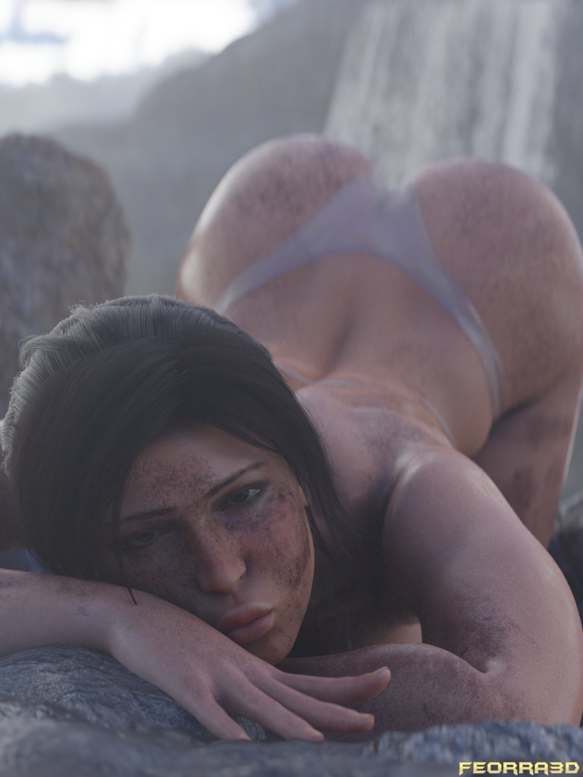 1girl 3d ass ass_up blurry_background breasts brown_eyes brown_hair depth_of_field feorra3d lara_croft lara_croft_(survivor) looking_at_viewer matching_hair/eyes outside panties partially_clothed pose sexy sexy_ass sexy_body sexy_breasts sexy_pose short_hair thick_thighs thighs tomb_raider tomb_raider_(survivor) topless underwear white_panties white_underwear