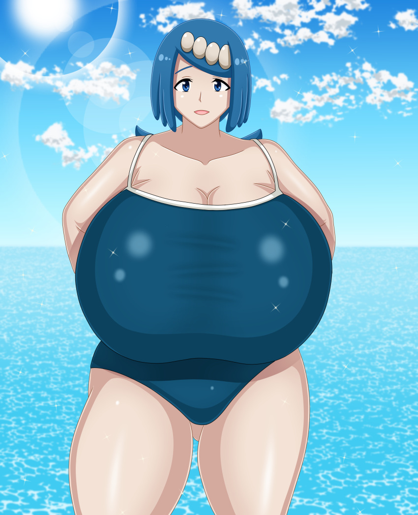 blue_eyes blue_hair coresix gigantic_ass gigantic_breasts hourglass_figure lana's_mother pokemon swimsuit voluptuous