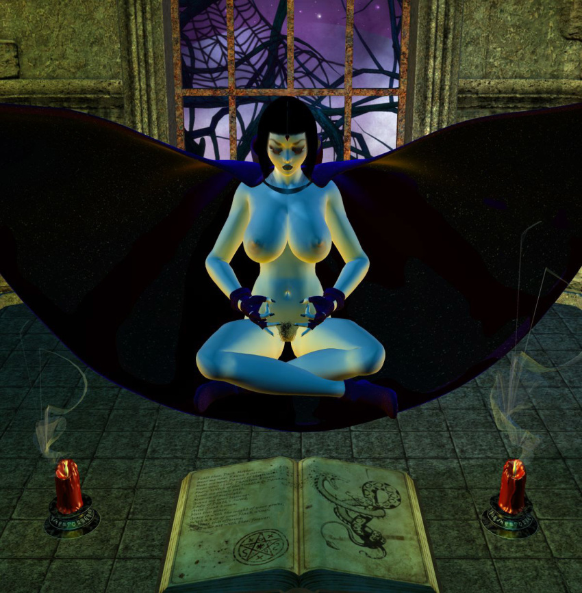 3d 3d_(artwork) areola big_breasts breasts chup@cabra closed_eyes dc dc_comics gloves lipstick magic nipples nude pussy raven_(dc) teen_titans