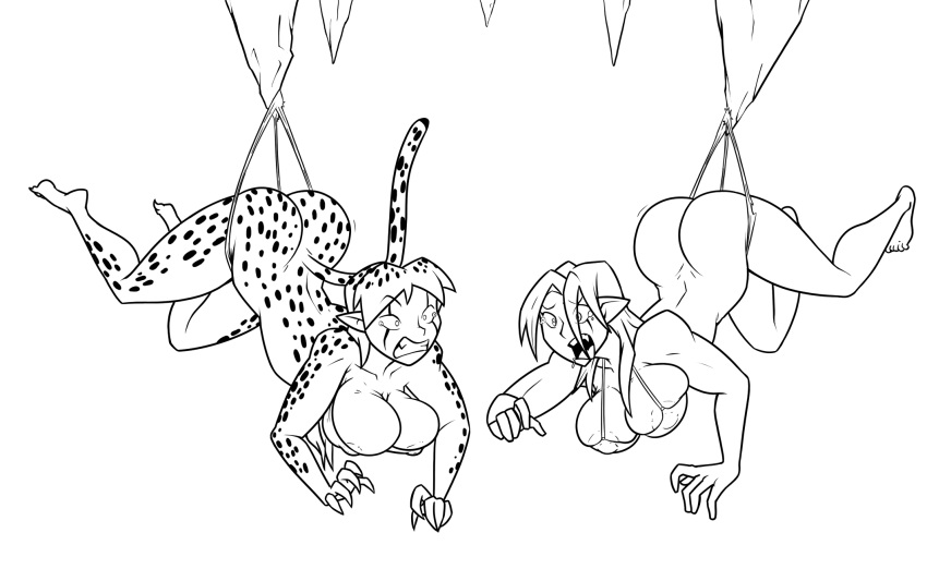 2_girls ass bra breasts brianna_diggers britanny_diggers cleavage embarrassed embarrassed_underwear_female embarrassing euf gold_digger panties pointy_ears terrible_the_drawfag wedgie werecheetah