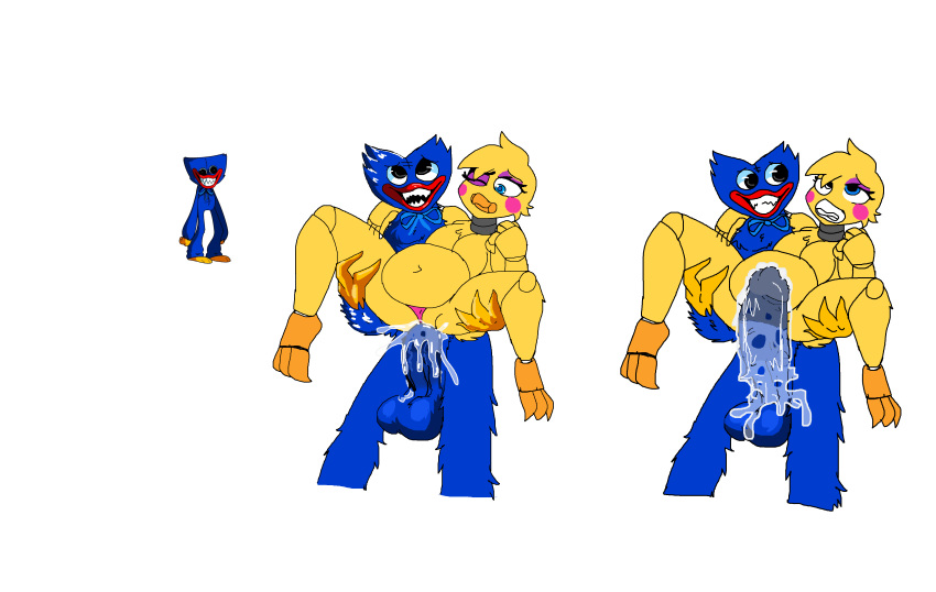blue_body blue_fur blue_penis cum_in_pussy cum_inside cum_on_balls cum_on_penis five_nights_at_freddy's_2 grin huggy_wuggy poppy_playtime ribbon sex standing standing_sex toy_chica yellow_handwear