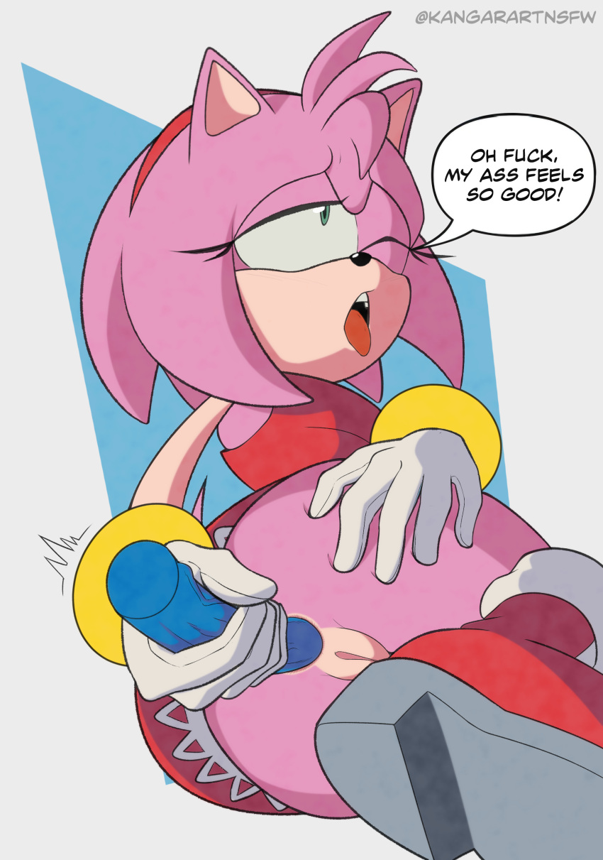1girl accessory amy_rose anal anal_insertion anal_masturbation anal_penetration anthro anus artist_name ass boots bracelet clothed clothed_masturbation clothing countershade_arms countershade_face countershade_torso countershading dildo dildo_in_ass dress english_text eulipotyphlan eyelashes female_masturbation footwear furry genitals gloves green_eyes hair hair_accessory hair_ornament hairband half-closed_eyes handwear hedgehog insertion jewelry kangarart looking_pleasured mammal masturbation multicolored_body multicolored_face multicolored_skin no_panties nopan one_eye_closed open_mouth penetration pink_body pink_hair pink_skin profanity pussy red_dress sega sega sex_toy short_hair sonic_the_hedgehog_(series) speech_bubble tail tan_countershading tan_skin text tongue tongue_out toying_self two_tone_body two_tone_face two_tone_skin white_gloves white_handwear