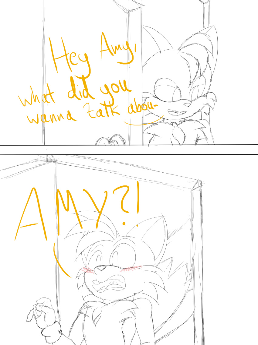 anthro caught_in_the_act curvy door femboy fox girly miles_"tails"_prower sega shocked shocked_expression sir_cums_a_lot sketch tails text walking_in_on white_background