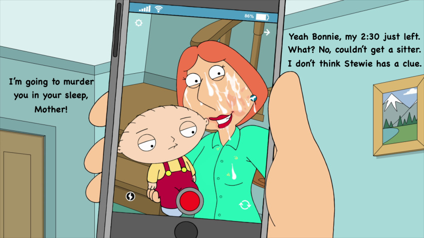 cellphone family_guy lois_griffin selfpic semen stewie_griffin