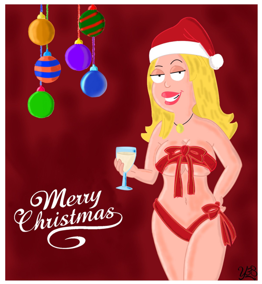 1girl american_dad christmas christmas_outfit female_only francine_smith merry_christmas naked_ribbon ribbon santa_hat solo_female tagme yaroze33 yaroze33_(artist)