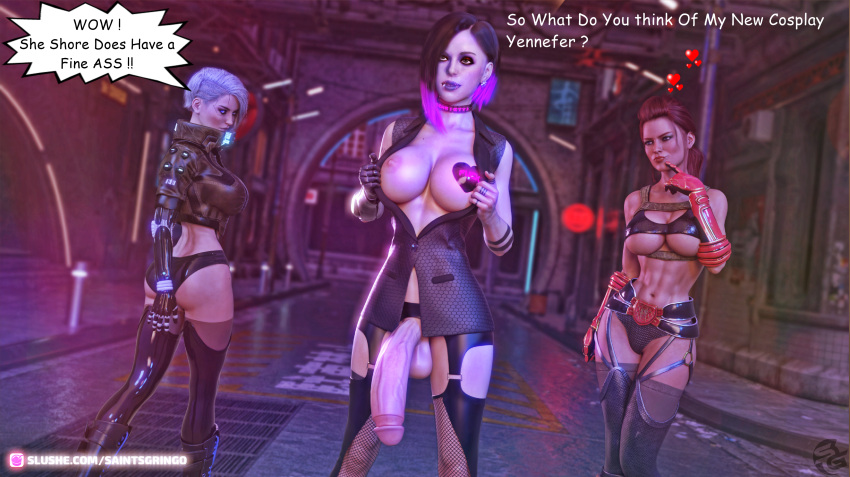 1futa 1girl 3_girls 3d abs archway areola arm_markings ashley_graham ashley_graham_(ella_freya) ass athletic athletic_female balls ballsack belly belly_button belt belt_buckle big_penis blue_eyes blush boots bottomless building buildings capcom cd_projekt_red choker ciri cosplay crossover cyberbrian360 cybernetic_arm cybernetics dickgirl earring edit edited english_text erect_nipples eye_contact eyebrows eyelashes eyeliner eyes eyeshadow eyewear fingers flashing flashing_breasts freckles freckles_on_face futa futanari futanari_with_female games gloves grate harness hazel_eyes hearts highlights human jacket jewelry lamppost latex_bra latex_stockings lather leather_jacket leg_stockings legs lights lip_piercing lips lipstick looking_at_viewer looking_back looking_over_shoulder medium_breasts mouth_open multicolored_hair navel nose_piercing open_mouth original_character outdoor outside pale-skinned_female penis pink_nipples pink_skin ponytail posing purple_lipstick red_hair render resident_evil resident_evil_4 resident_evil_4_remake road saintsgringo short_hair short_shorts sign silver_hair six_pack speech_bubble standing standing_up stockings stomach straps street tanned tanned_female tanned_skin teasing teasing_viewer teeth teeth_showing testicle the_witcher the_witcher_(series) the_witcher_3 the_witcher_3:_wild_hunt thigh_stockings thighs third-party_edit triss_merigold underwear video_games waist_belt walking white_hair wrist_guards xnalara xps