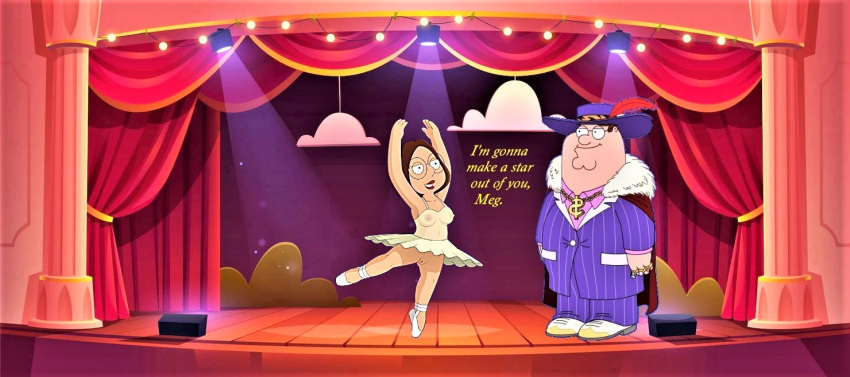 ballerina ballerina_outfit erect_nipples_under_clothes family_guy glasses meg_griffin no_panties peter_griffin see-through shaved_pussy thighs
