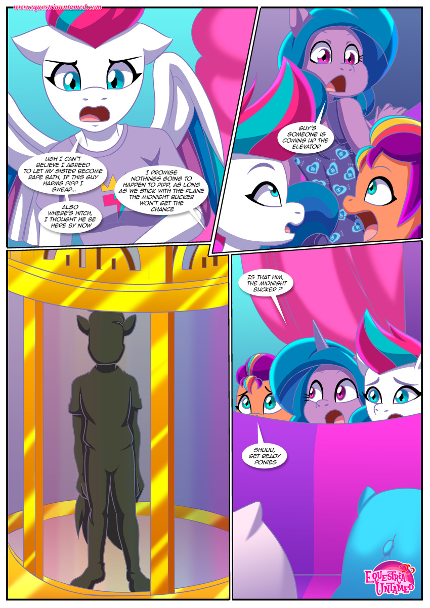 4girls anthro baseball_bat bbmbbf big_breasts blue_hair cleavage comic dialogue earth_pony equestria_untamed furry furry_female furry_only green_eyes imminent_rape izzy_moonbow_(mlp) my_little_pony my_little_pony:_a_new_generation nightgown palcomix pegasus pipp_petals_(mlp) pointing_at_viewer pov purple_eyes rainbow_hair shiny_skin shirt_only sleep_molestation sleeping sunny_starscout sunny_starscout_(mlp) the_midnight_bucker_(comic) unicorn wings zipp_storm_(mlp)