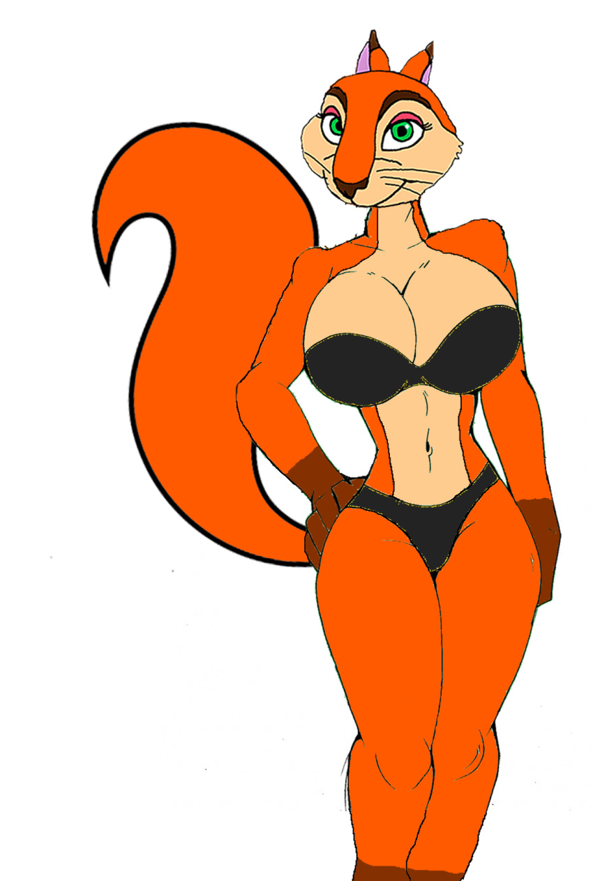 akatsukishiranui-fox alluring andie andie_(the_nut_job) anthro anthrofied big_breasts bikini cleavage green_eyes legs pin_up posing red_squirrel squirrel sultry the_nut_job