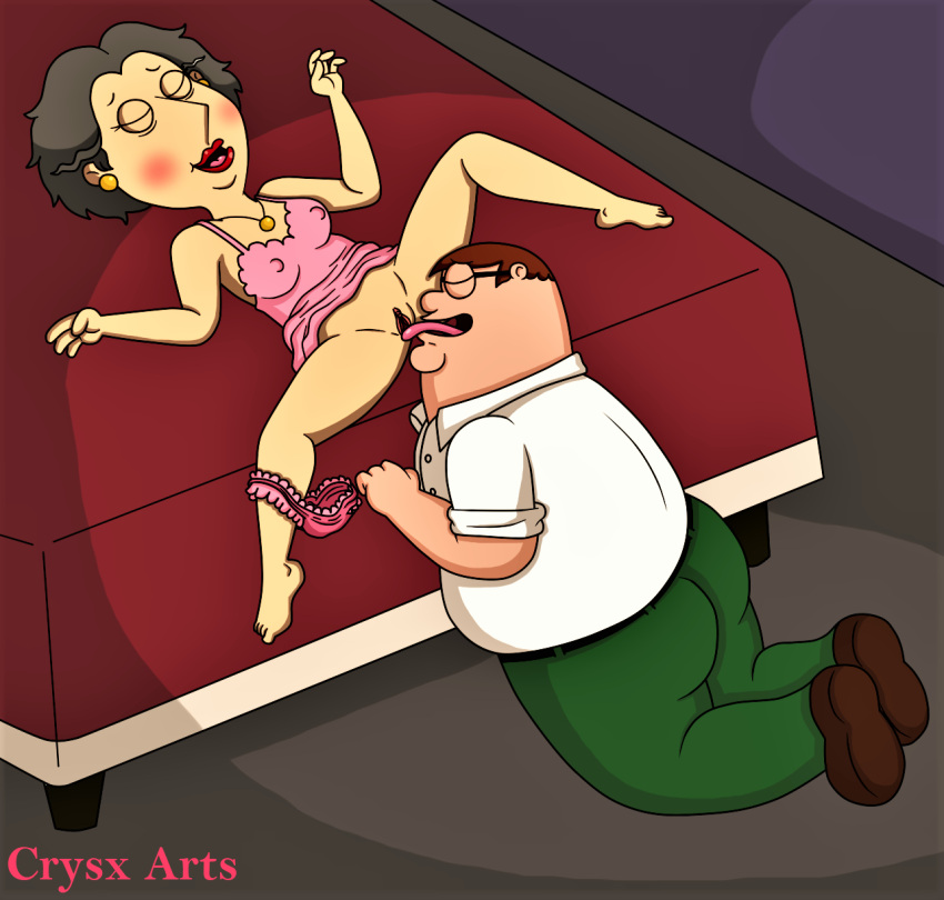 barbara_pewterschmidt breasts erect_nipples_under_clothes family_guy no_panties peter_griffin pussy_lips pussylicking shaved_pussy spread_legs