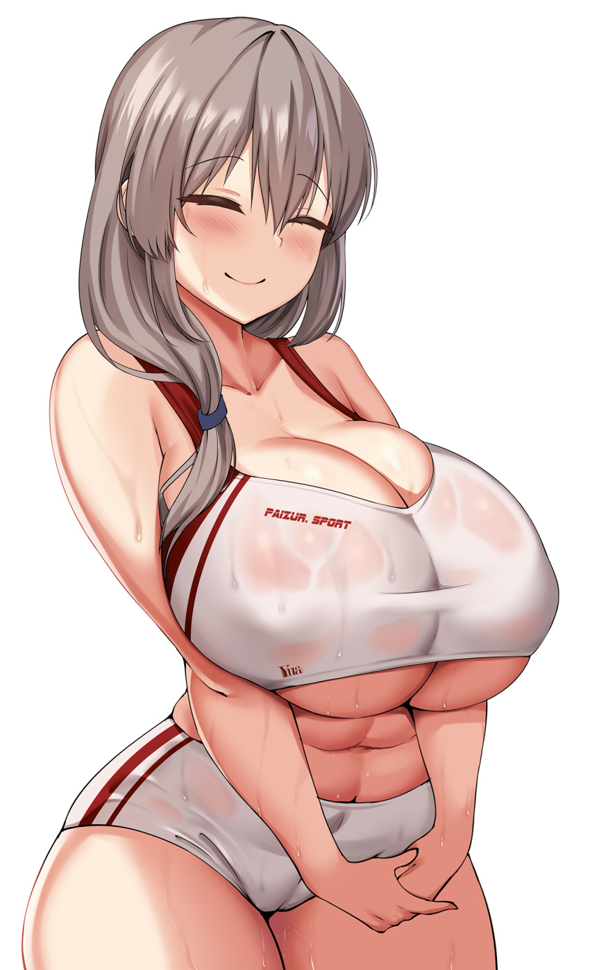 1girl 1girl anime_milf belly_button big_breasts bloomers booty_shorts breasts closed_eyes clothed_female female_focus female_only grey_hair gym_clothes high_res hips huge_breasts light-skinned_female light_skin long_hair massive_breasts mature mature_female midriff milf milf short_shorts shorts side_ponytail slightly_chubby smile solo_female solo_focus sports_bra sportswear sweat sweaty_body tagme thick_thighs thighs uzaki-chan_wa_asobitai! uzaki_tsuki very_high_resolution wide_hips yua_respati