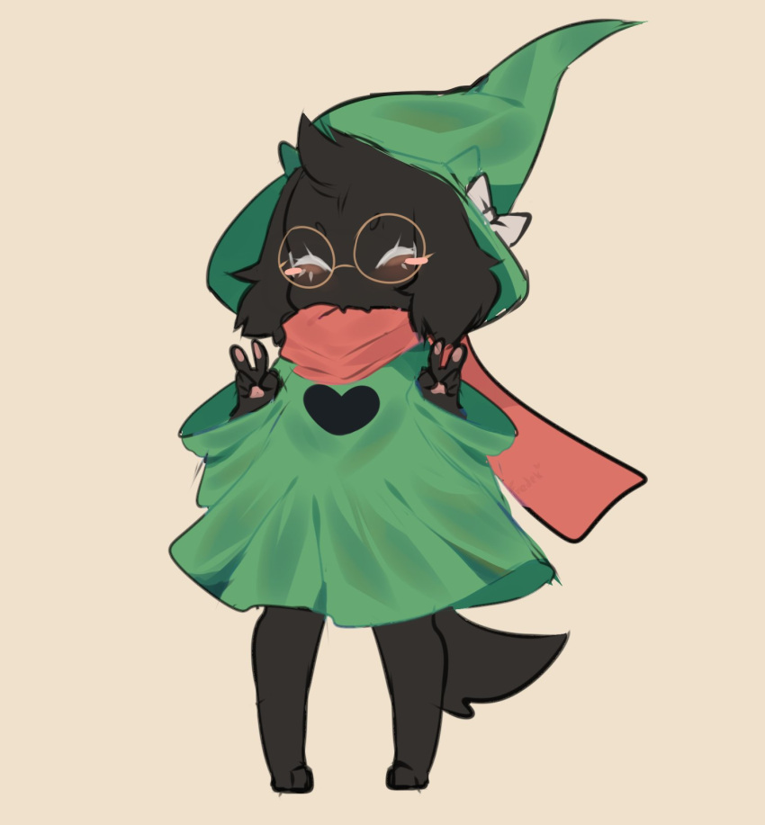 1boy 2d 2d_(artwork) 3_toes adorable anthro bad_id bad_twitter_id barefoot biped blush closed_eyes clothing cute deltarune digital_media_(artwork) double_v double_v_sign eyewear facial_blush feet fredek666 full-length_portrait fur gesture glasses green_clothing green_hat green_headwear grey_body grey_fur hat headgear headwear high_res male male_only peace_sign portrait ralsei ralsei_with_black_fur red_scarf round_glasses scarf shaded simple_background solo solo_male standing toes undertale_(series) v video_game_character video_games wholesome