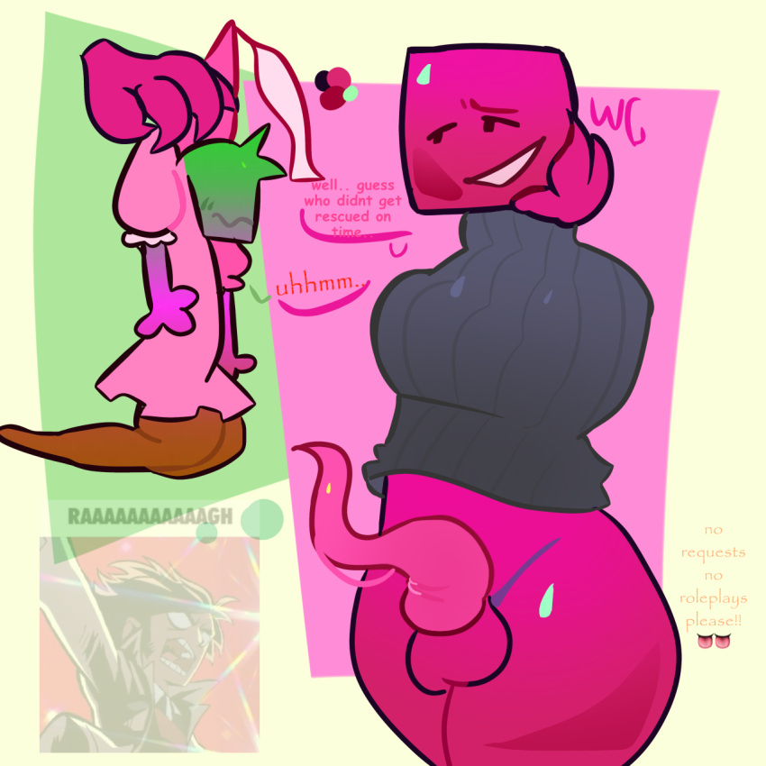 2boys black_turtleneck english_text floating_hands floating_limbs jeremy_(regretevator) regretevator roblox roblox_game size_difference smsimple_background tentacle text text_bubble unpleasant_gradient wistiscavern