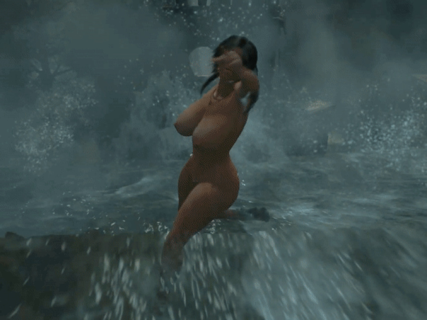 big_ass big_breasts falling lara_croft looping_animation nude_female rise_of_the_tomb_raider waterfall