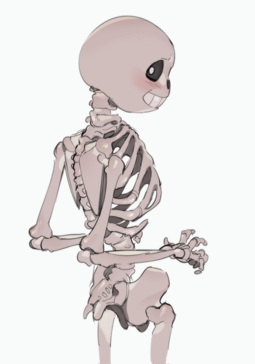 1boy 1kogito 1kogito1 2020s 2023 animated_skeleton ass bottomless looking_at_viewer looking_back looking_back_at_viewer male male_focus male_only monster nude sans sans_(undertale) simple_background skeleton solo_male standing topless undead undertale undertale_(series) video_games white_background
