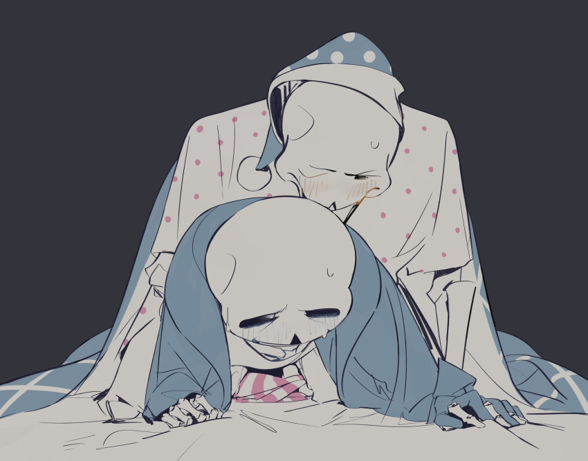 2020s 2023 2boys 2d 2d_(artwork) all_fours animated_skeleton bad_id bad_twitter_id big_dom big_dom_small_sub bigger_dom bigger_dom_smaller_sub bigger_male black_background blanket blue_blush blush blush_lines bottom_sans boxers_(clothing) boxers_around_one_leg brother brother/brother brother_and_brother brother_penetrating_brother brothers clothed clothing dark_background digital_media_(artwork) duo fontcest from_behind_position hat headwear hooded_jacket hoodie implied_bottomless implied_penetration implied_sex inactive_account incest interlocked_fingers intertwined_fingers jacket larger_male larger_penetrating larger_penetrating_smaller male male/male male_only male_penetrating male_penetrating_male monster nightcap on_bed one_eye_closed orange_blush pajamas papyrus papyrus_(undertale) papysans polka_dot_clothing polka_dot_hat polka_dot_pajamas sans sans_(undertale) seme_papyrus simple_background skeleton small_sub small_sub_big_dom smaller_male smaller_penetrated smaller_sub smaller_sub_bigger_dom striped_bottomwear striped_boxers text top_papyrus topwear toubigaizi twitter uke_sans undead undertale undertale_(series) video_game_character video_games yaoi