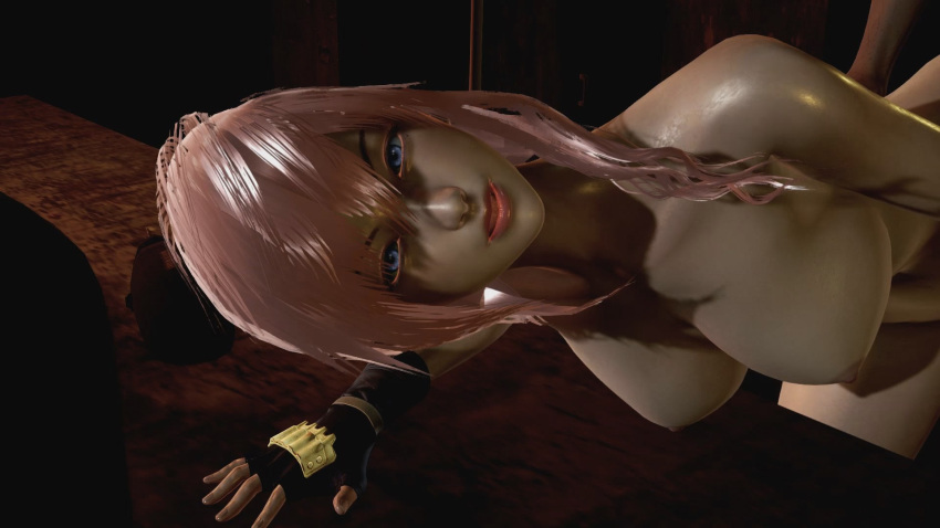 16:9 3d after_sex bare_shoulders blue_eyes breasts erect_nipples final_fantasy final_fantasy_xiii fingerless_gloves gloves indoors light-skinned light-skinned_female light_skin lightning looking_pleasured medium_breasts nipples open_eyes open_mouth pink_hair shoulders video_game video_game_character video_game_franchise