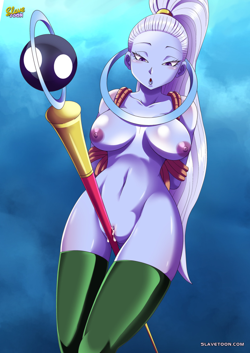 1girl big_breasts bondage breasts dragon_ball dragon_ball_super dragon_ball_z female female_only nipples nude pussy pussy_juice slavetoon* solo solo_female staff vados weapon