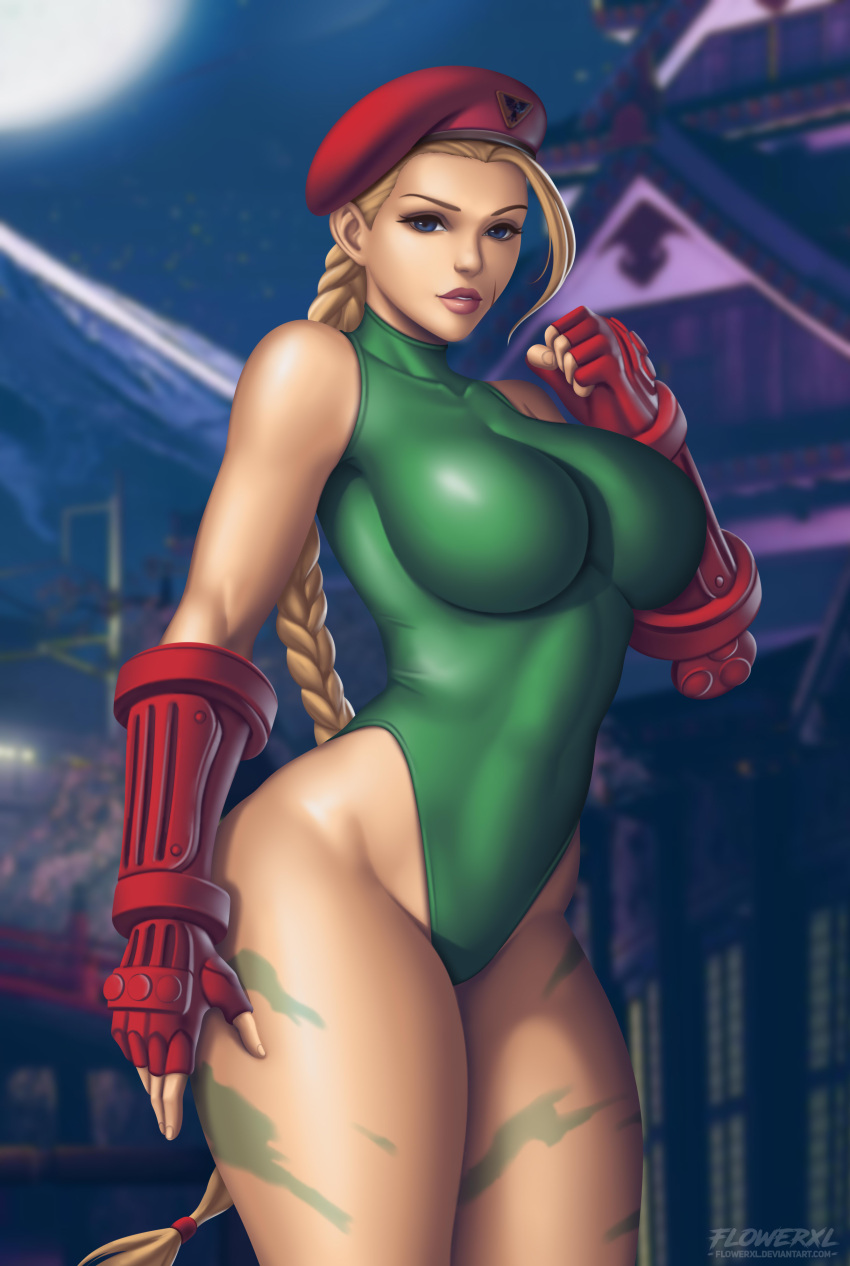 1girl alluring big_breasts blonde_hair blue_eyes cammy_white capcom female_focus female_only flowerxl high_res high_resolution long_hair solo_female solo_focus street_fighter tagme video_game_character