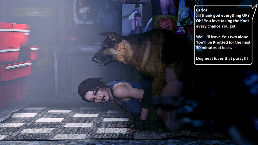 arnoldthehero carlos doggy_position dogmeat jill_valentine knotted looking_pleasured resident_evil