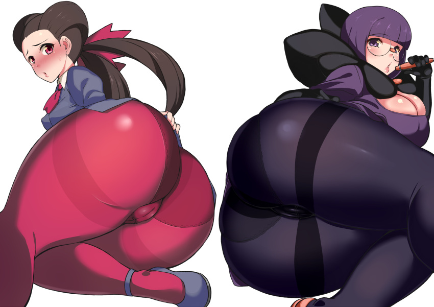 2_girls an&iacute;s_(pok&eacute;mon) ass big_ass big_breasts big_breasts blush bob_cut bottom_heavy breasts brown_hair cameltoe clothed_female female_focus female_only game_freak glasses gym_leader high_res huge_ass huge_thighs human komusou_(jinrikisha) large_ass leggings long_hair looking_at_viewer mature mature_female nintendo pale-skinned_female pale_skin pantyhose petra_(pok&eacute;mon) pokemon pokemon_bw pokemon_oras pokemon_rse presenting presenting_ass purple_eyes purple_hair red_eyes roxanne_(pokemon) roxanne_(pokemon_oras) shauntal_(pokemon) short_hair sweat tagme teen thick_ass thick_thighs thighs tight_clothing twin_tails video_game_character video_game_franchise white_background wide_hips