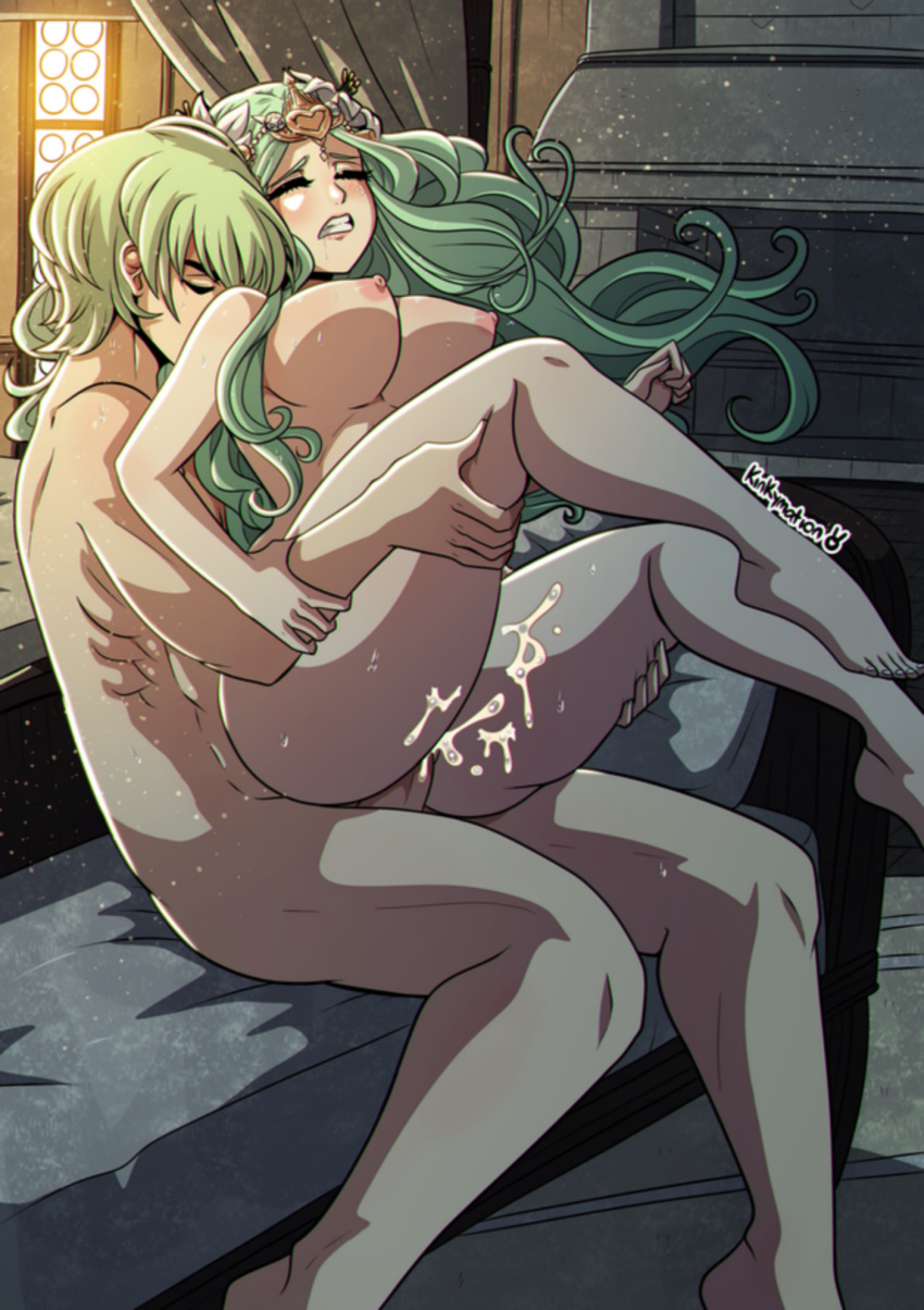 1boy 1girl age_difference big_breasts breasts byleth_(fire_emblem) byleth_(male) clenched_teeth female_on_top fire_emblem fire_emblem:_three_houses green_hair kinkymation light_green_hair long_hair male male/female mature mature_female nipples nude nude_female reverse_cowgirl_position rhea_(fire_emblem) rhealeth sex solo_female straight video_game_character video_game_characters video_game_franchise