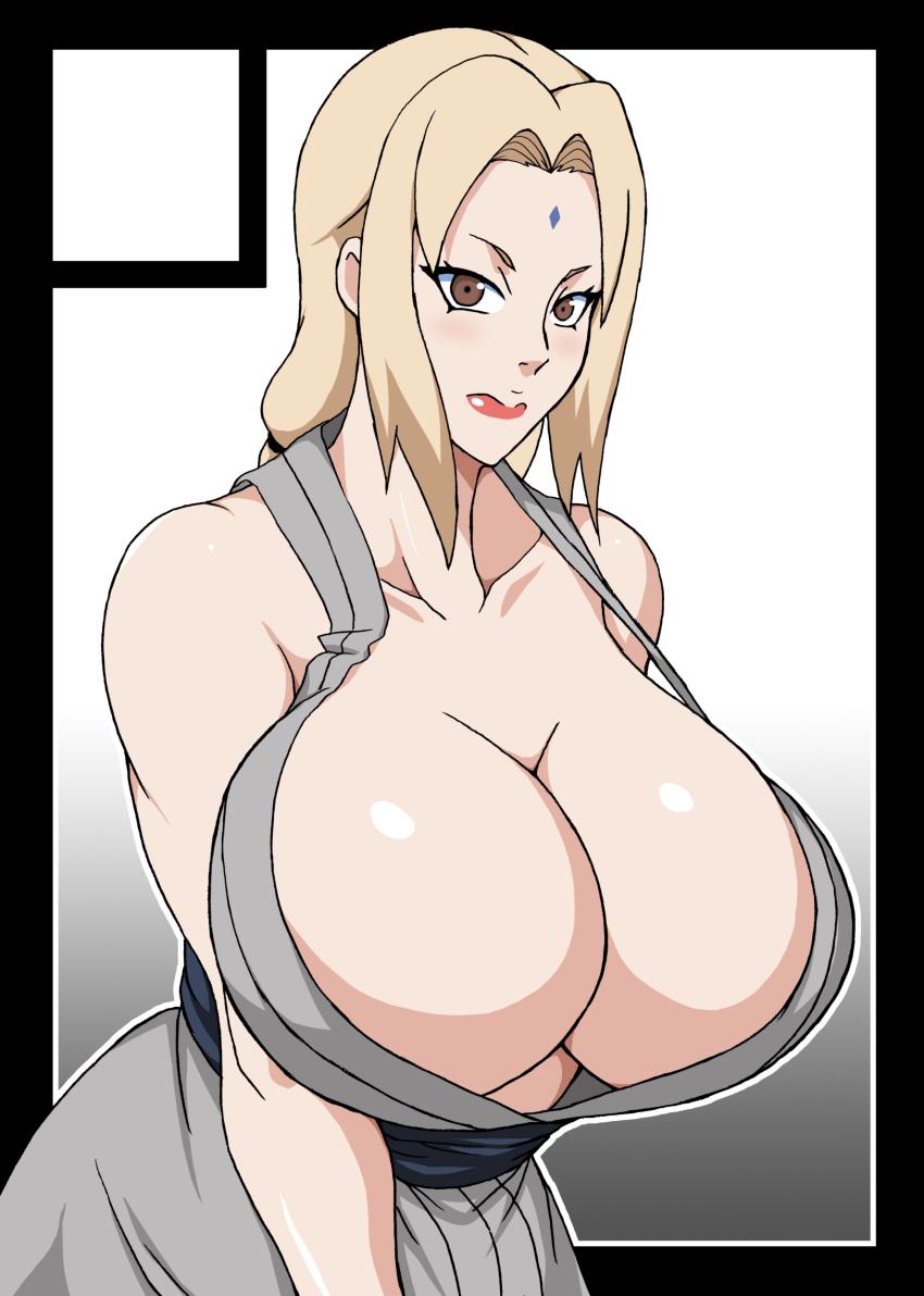 1girl 1girl bare_chest bare_shoulders big_breasts big_breasts big_breasts blonde_hair blush breast_focus breasts breasts_bigger_than_head brown_eyes closed_mouth clothed clothed_female clothing collarbone facial_mark female_focus female_only forehead_jewel forehead_mark high_res high_resolution huge_breasts japanese_clothes kimono light-skinned_female light_skin lipstick looking_at_viewer makeup mature mature_female mature_woman naruho naruhodo naruto naruto_(classic) naruto_(series) naruto_shippuden no_bra obi pinup pixiv_fanbox presenting presenting_breasts presenting_self sash short_kimono sleeveless sleeveless_kimono solo_female solo_focus tagme tied_hair top_heavy top_heavy_breasts tsunade twin_tails upper_body voluptuous wafuku