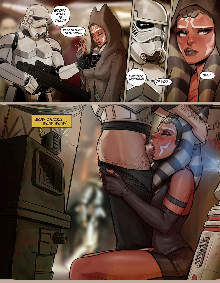 1boy 1girl 1girl against_wall ahsoka_tano alien alien_girl alley amber_eyes armor astromech_droid before_and_after black_lips black_lipstick blue_eyes cherry-gig clone_wars clothed_female clothed_sex clothing comic dark_lips dark_lipstick deepthroat deepthroat dialogue disney dominant_male droid drooling duo english_text erection facial_mark fellatio fellatio forced_oral gonk_droid gronk hand_on_head head_grab helmet hidden hood human human_penetrating jedi jedi_mind_trick light-skinned_male light_skin lipstick male mind_trick on_knees oral oral_sex orange_skin penis robot sci-fi science_fiction scifi slim speech_bubble squatting star_wars stealth_fellatio stormtrooper straight submissive_female sucking teen text the_clone_wars:_season_seven thighs togruta tongue tongue_out