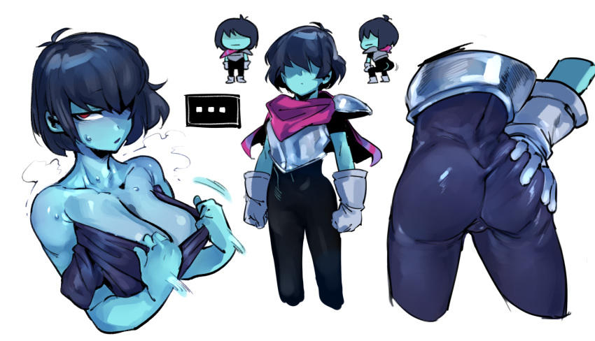 ... 1_girl 1girl 2d 2d_(artwork) armor ass ass_grab big_breasts black_bodysuit black_hair blue_body blue_skin bodysuit breasts cleavage clenched_hands closed_mouth clothed clothing colored_skin deltarune digital_media_(artwork) doppel doppel_(bonnypir) female_human female_kris_(deltarune) female_only gloves grabbing_own_ass hair hair_over_one_eye human human_only kris_(dark_world_form) kris_(deltarune) looking_at_viewer multiple_views parted_lips red_eyes scarf short_hair simple_background spoken_ellipsis sweat third-party_edit twerking undertale_(series) video_game_character video_games white_background white_gloves