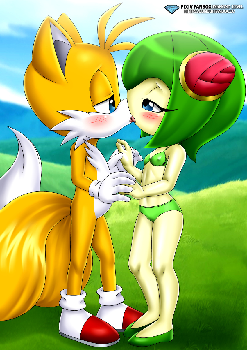 bbmbbf blush blushing bra cosmo_the_seedrian couple french_kiss kiss kissing love miles_"tails"_prower mobius_unleashed palcomix panties pietro's_secret_club romantic romantic_couple sega sonic_x tagme underwear