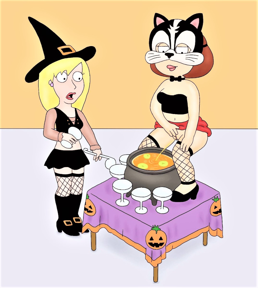 connie_d'amico family_guy halloween halloween_costume kinky meg_griffin miniskirt no_panties peeing shaved_pussy standing tabbypurrfume teen thighs