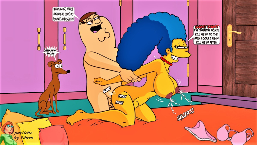 ass bouncing_breasts cheating cheating_husband cheating_wife crossover dialogue doggy_position erect_nipples family_guy huge_breasts lactating marge_simpson normal9648 peter_griffin santa's_little_helper the_simpsons thick_thighs vaginal