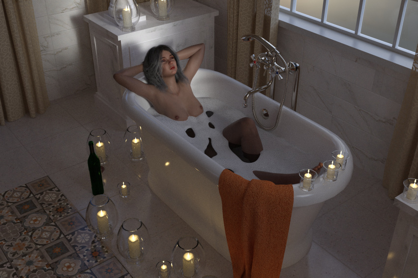 bathtub black-kat-3d-studio breasts solo_female