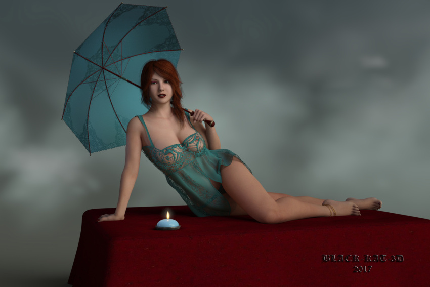 black-kat-3d-studio breasts clothing female solo umbrella