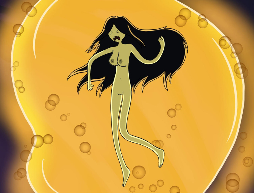 adventure_time black_hair breasts bubble cartoon_network closed_eyes drowning eyebrows feet marceline navel nipples open_mouth pussy vampire