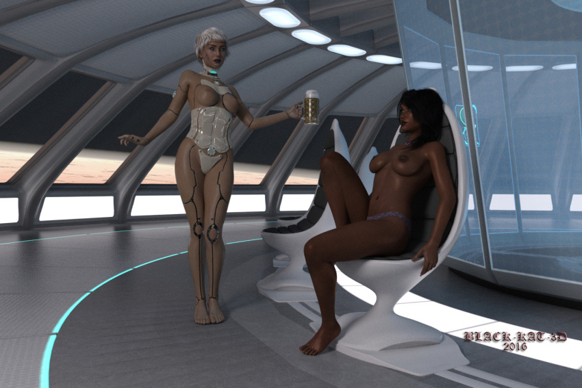 black-kat-3d-studio breasts drink duo panties robot