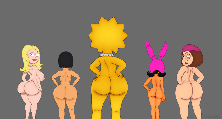 5girls american_dad ass big_breasts bob's_burgers edit family_guy francine_smith huge_ass lisa_simpson lisalover looking_at_viewer louise_belcher meg_griffin presenting_hindquarters the_simpsons tina_belcher wide_hips