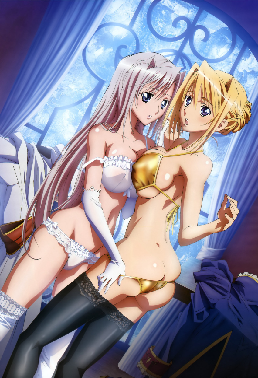 2_girls 2girls absurd_res absurdres arched_back arm armpits arms ass babe back bare_back bare_legs bare_shoulders big_breasts bikini black_legwear black_thighhighs blonde blonde_hair blue_eyes blush bra breast-to-breast breast_press breasts butt_crack charlotte_hazellink charlotte_hazelrink cleavage clothes_pull clothes_removed clothing collarbone curtains dressing duo dutch_angle elbow_gloves erect_nipples female friends gloves hair_up hand_holding high_res high_resolution highres kadokawa kadokawa_shoten lace lace-trimmed_legwear lace-trimmed_thighhighs lace_trim large_breasts lavender_hair legs legwear light-skinned light-skinned_female lingerie long_hair looking_at_viewer looking_back lowleg lowleg_panties magazine_(source) magazine_scan midriff moaning mound_of_venus multiple_girls navel neck nipples non-web_source nyantype nyantype_#2_2009-09 official_art open_mouth panties pantsu panty_pull pink_hair posterior_cleavage princess_lover princess_lover! purple_eyes scan shiny shiny_hair shiny_skin short_hair shy sideboob silver_hair silvia_van_hossen skindentation standing strap_slip suzuki_shingo swimsuit symmetrical_docking thighhighs underwear underwear_only underwear_pull undressing very_high_resolution very_long_hair wardrobe_malfunction white_bra white_gloves white_hair white_legwear white_panties white_thighhighs window yellow_bikini yellow_panties yellow_swimsuit yuri