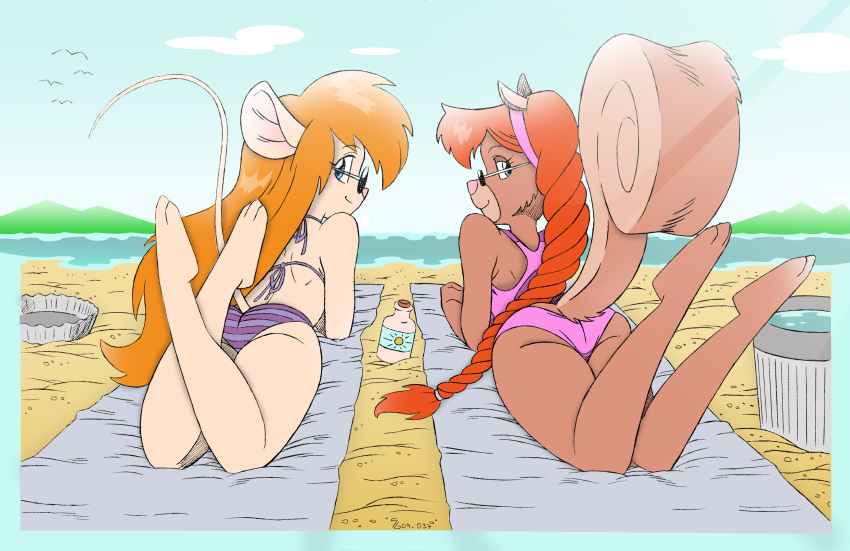 2girls anthro ass beach bikini chip_'n_dale_rescue_rangers darkbunny666 disney female female_only furry gadget_hackwrench mouse ocean one-piece_swimsuit pink_one-piece_swimsuit pink_swimsuit sea shoxxe squirrel striped_bikini striped_swimsuit swimsuit tagme tammy_squirrel water