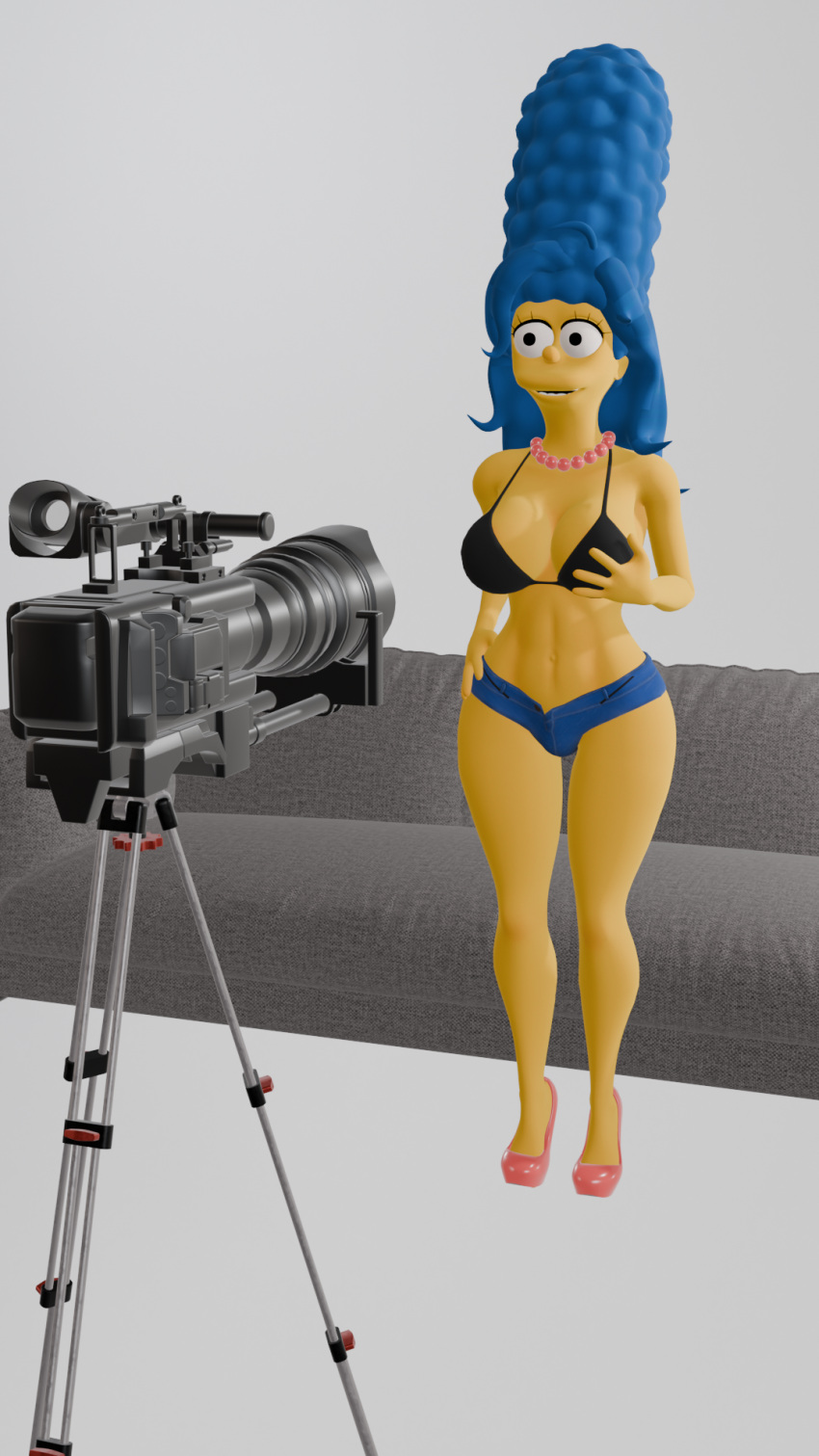 3d 3d_(artwork) 3d_animation big_ass big_breasts bra casting_couch high_heels infinit_eclipse marge_simpson short_shorts the_simpsons