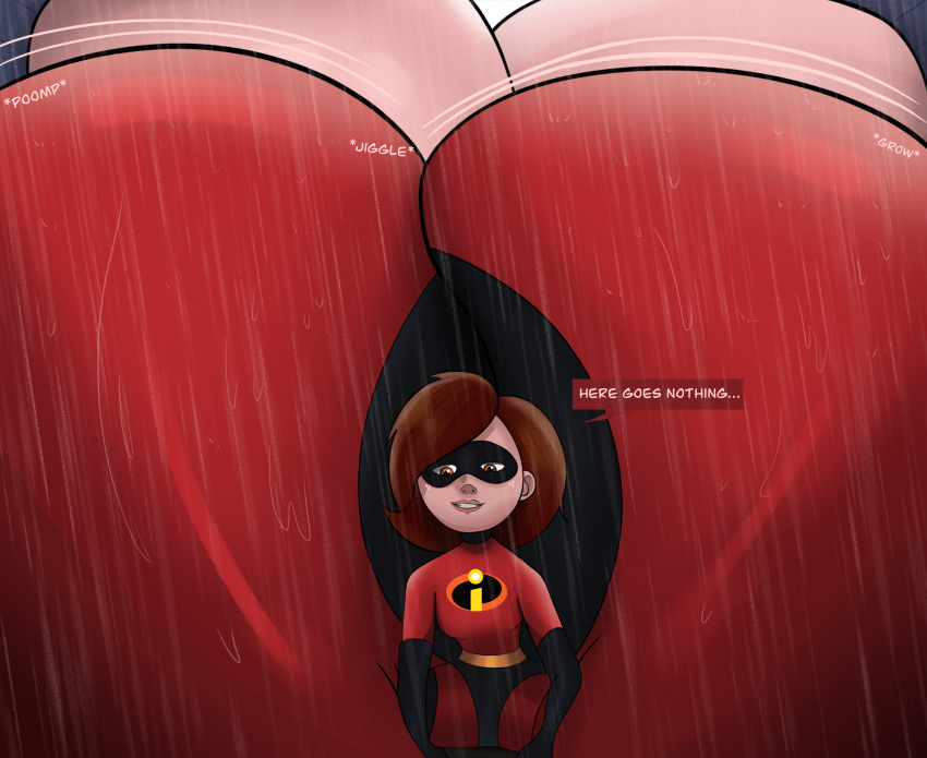 2_girls bodysuit brown_eyes brown_hair butt_expansion dat_ass disney gigantic_ass helen_parr mask mother_&amp;_daughter stinkycokie the_incredibles violet_parr