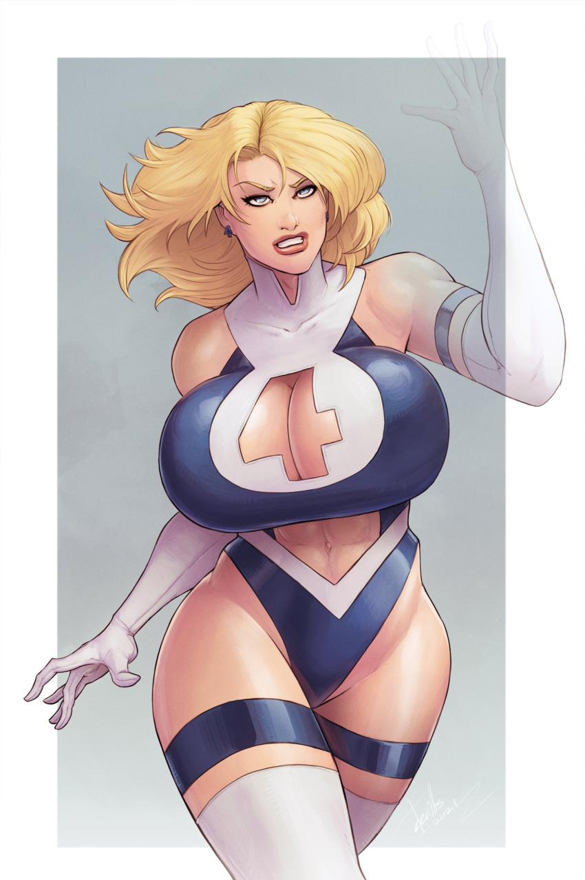 1girl rncomic_book_character ass big_ass big_breasts blonde_hair blue_eyes breasts cleavage cleavage_cutout devil_hs earrings fantastic_four female_only hips hourglass_figure huge_ass huge_breasts hyper_breasts invisible_woman large_ass large_butt marvel muscular muscular_female solo_female sue_storm superheroine thick thick_ass thick_thighs thighs voluptuous wide_hips