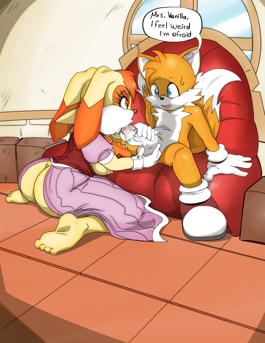 1girl absurd_res age_difference anthro ass balls big_penis dat_ass duo english_text fellatio fondling genitals hermanworks high_res male male/female mature_female miles_"tails"_prower milf nude older_female oral penile penis sega sex sonic_the_hedgehog_(series) testicle_fondling text uncensored vanilla_the_rabbit young younger_male