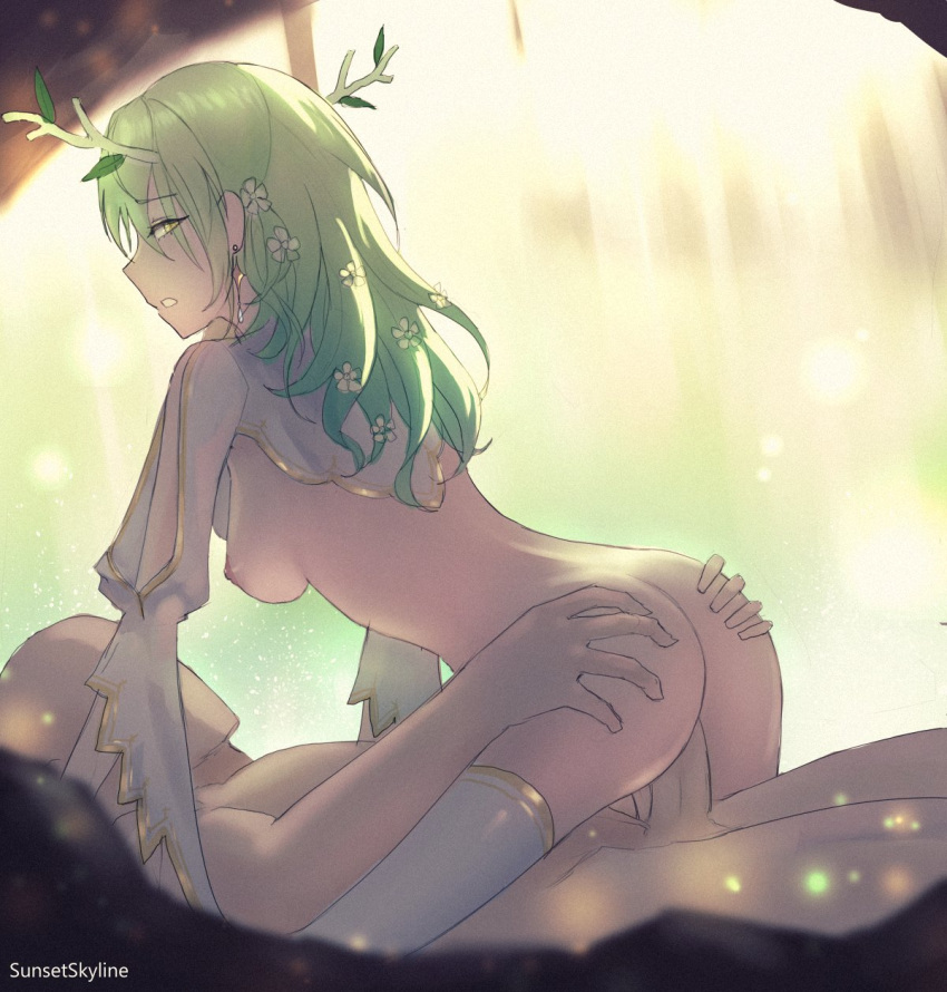 1boy 1girl artist_name ass ass_grab branch breasts ceres_fauna girl_on_top grabbing_another's_ass green_hair groping hetero high_resolution hololive hololive_english male medium_breasts medium_hair nipples on_top penis sex sunset_skyline virtual_youtuber yellow_eyes