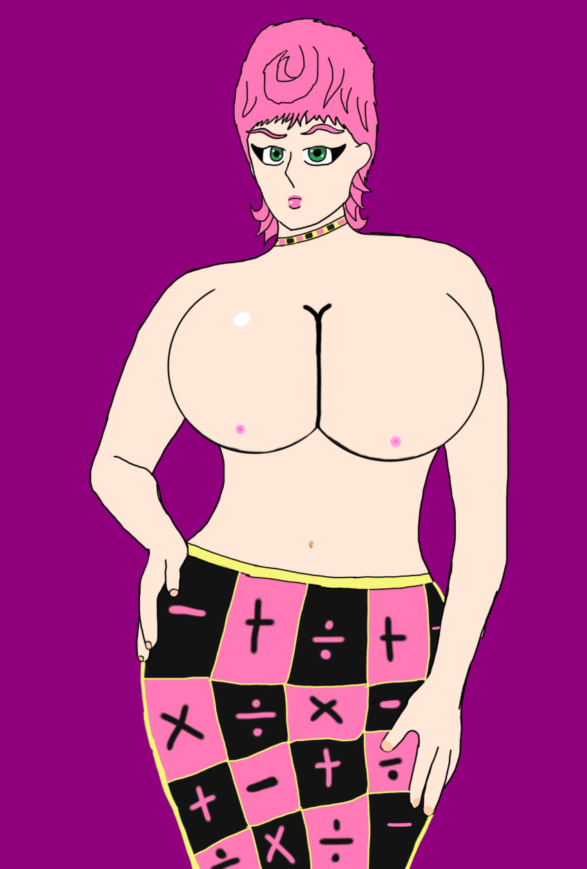 1girl big_breasts breasts breasts_out breasts_out_of_clothes cleavage female_only jojo's_bizarre_adventure looking_at_viewer nipples purple_background simple_background solo_female spicier_drip topless topless_female trish_una vento_aureo