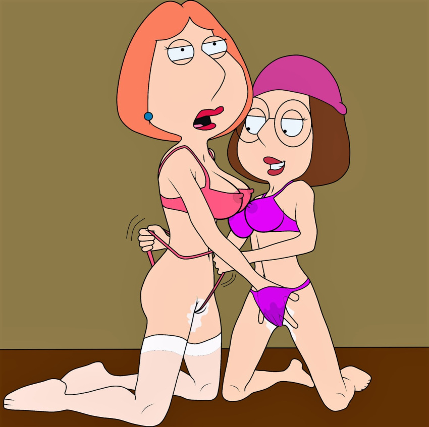 ass bra breasts erect_nipples family_guy fingering glasses hat incest lois_griffin meg_griffin pussy_juice shaved_pussy stockings thighs thong